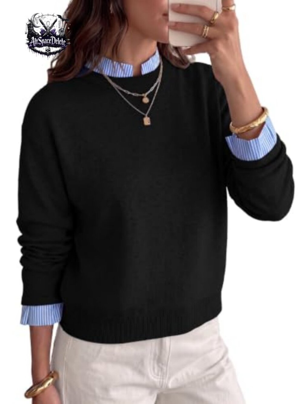 Women's Mock Neck 2 in 1 Pullover Sweater Soft Knit Long Sleeve